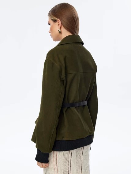 Кожаная куртка бомбер для женщин премиум класса 3065, хаки, размер 44, артикул 24060-5