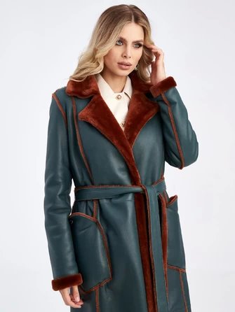 Длинное пальто из натуральной овчины с поясом для женщин премиум класса 2005н-0