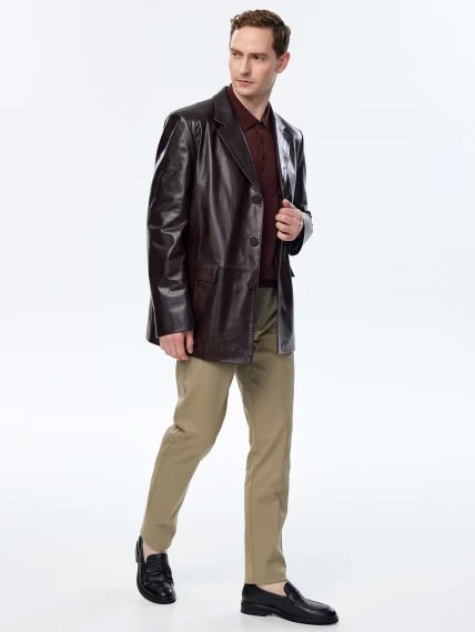 Кожаный пиджак премиум класса для мужчин 557, коричневый, размер 52, артикул 29680-4