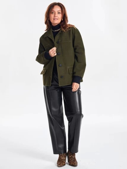 Удлиненная женская кожаная куртка бомбер премиум класса 3065, хаки, размер 44, артикул 23790-1